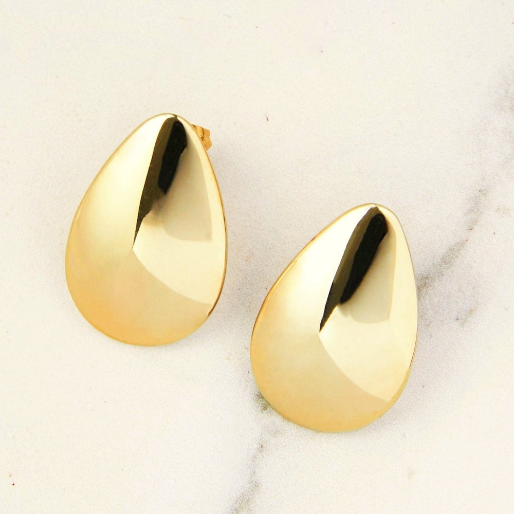 Large Teardrop Gold Stud Earrings