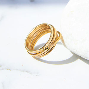 Gold Square Wire Overlapping Ring - Otis Jaxon Silver Jewellery