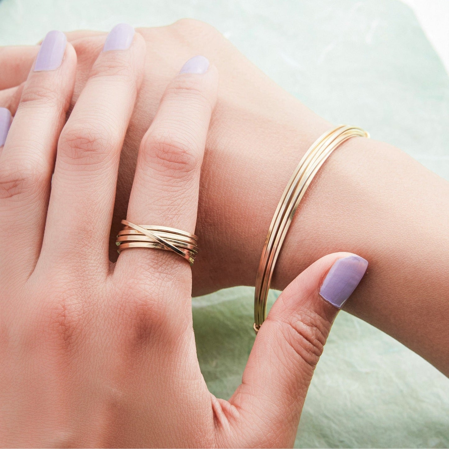 Gold Square Wire Overlapping Ring - Otis Jaxon Silver Jewellery