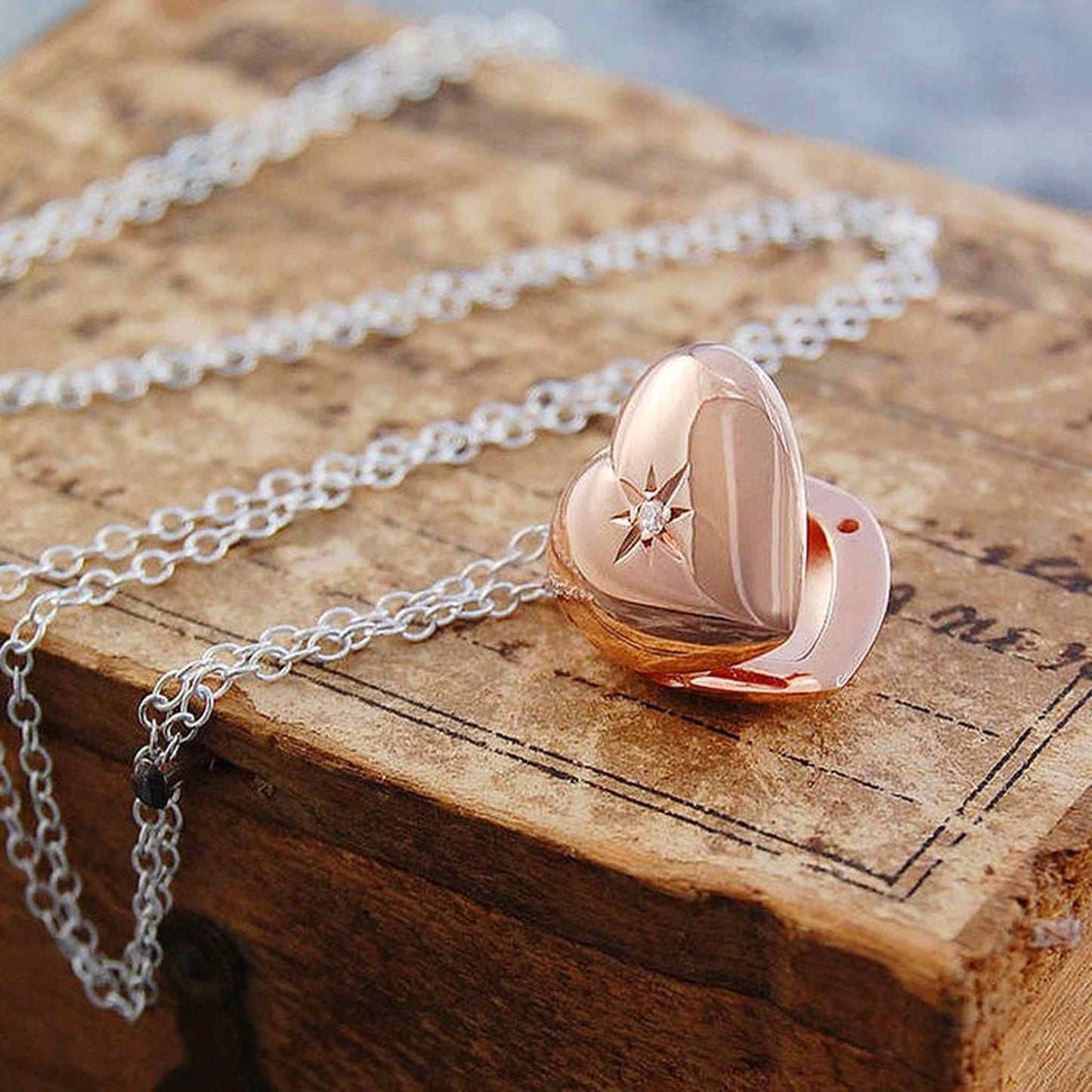 Rose Gold Heart Locket with White Topaz - Otis Jaxon Silver Jewellery