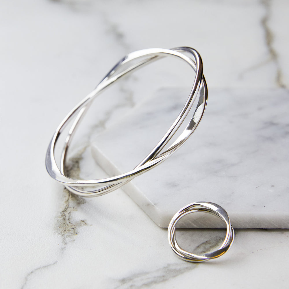 Interwoven Contemporary Silver Bangle and Ring - Otis Jaxon Silver Jewellery