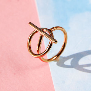 
            
                Load image into Gallery viewer, T Bar Overlapping Gold Plated Silver Minimalist Ring
            
        