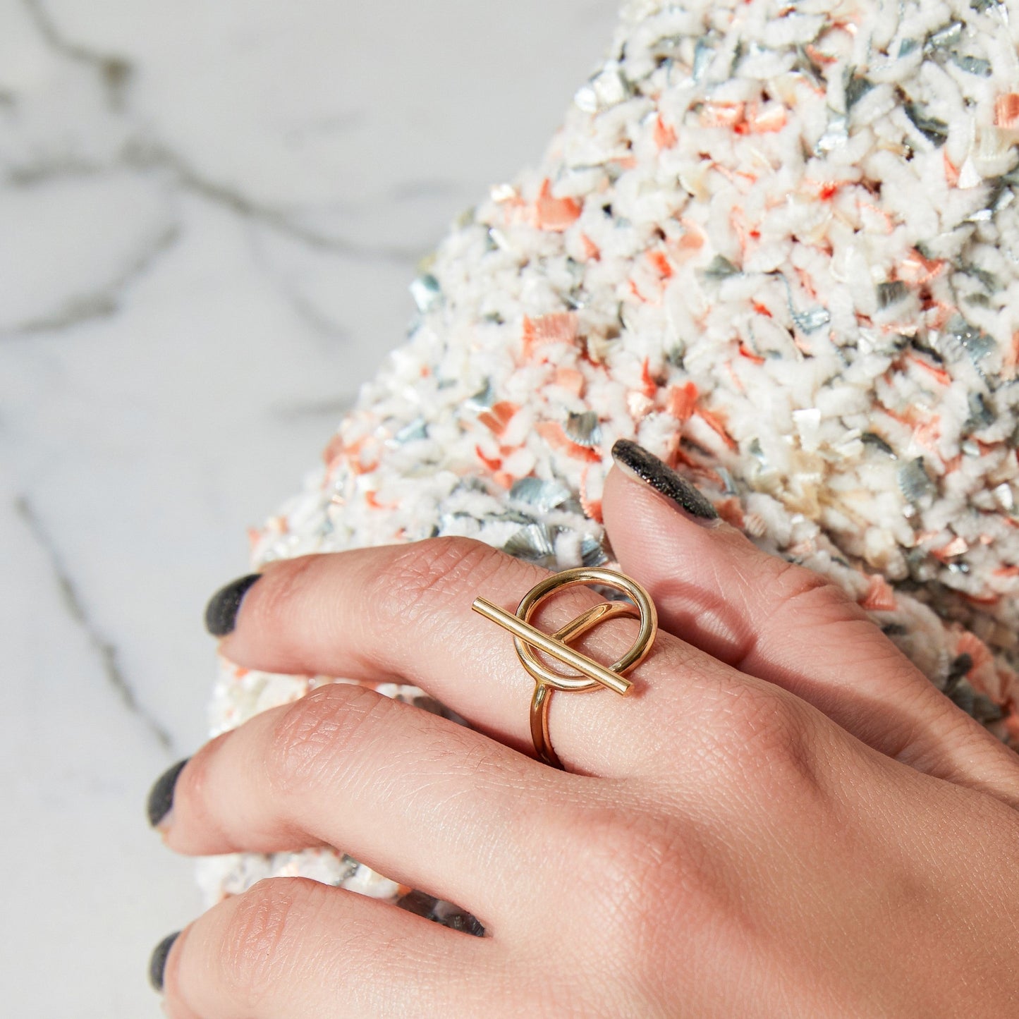 T Bar Overlapping Gold Plated Silver Minimalist Ring