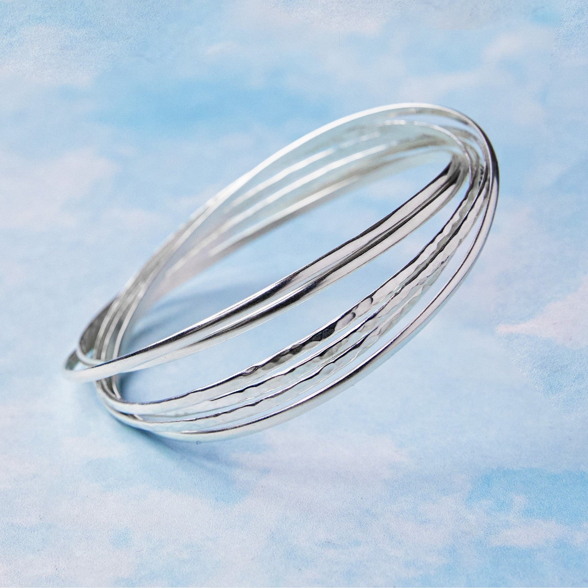 アクセサリー Rusty Thought FOLDS BANGLE LONG Russian Multi Band Sterling Silver Bangle – Otis Jaxon Silver