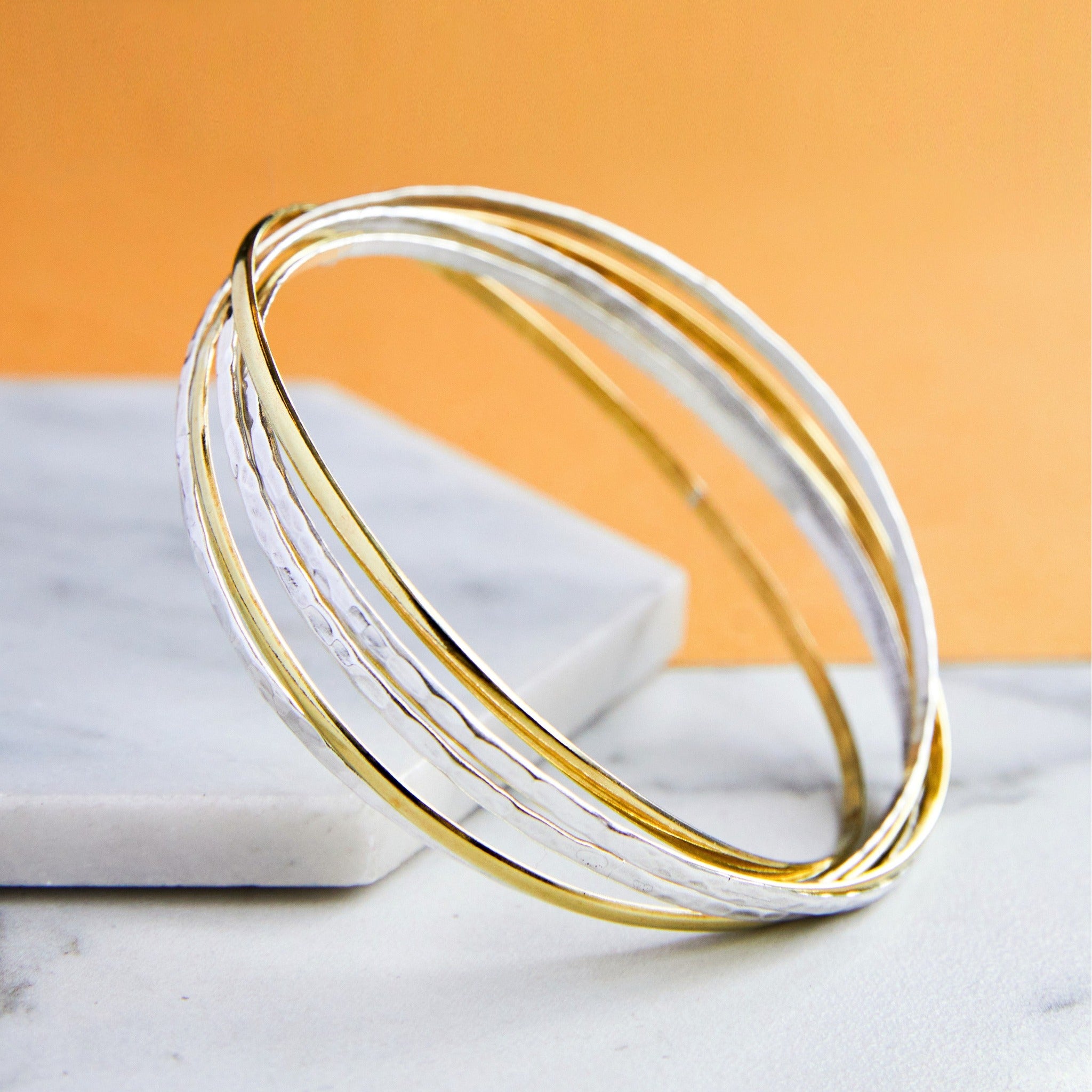 アクセサリー Vintage Silver&Gold Combi Bangle 750 925 Handmade Russian Gold and Silver Bangle – Otis Jaxon Silver Jewellery