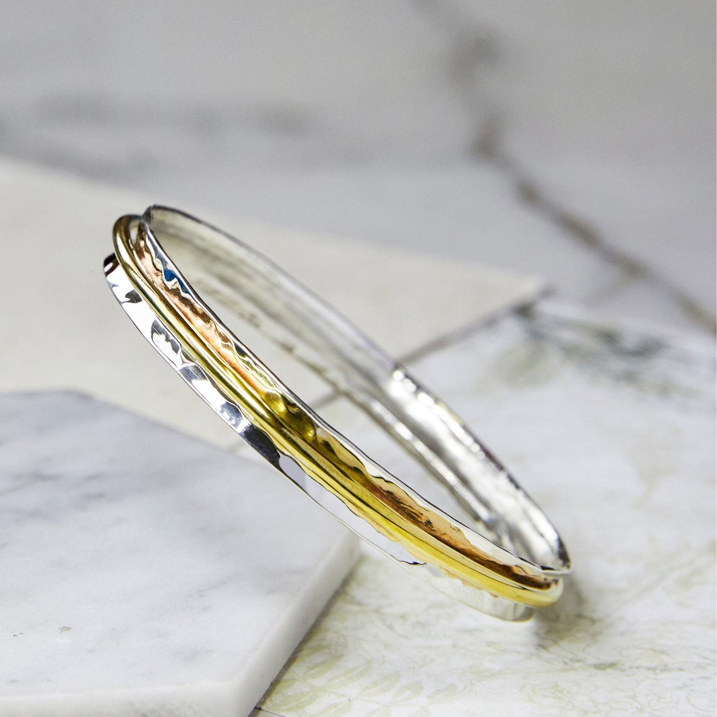 Cone Gold Hammered Silver Bangle - Otis Jaxon Silver Jewellery