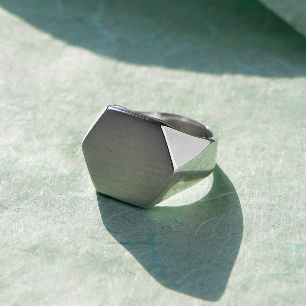 Solid Silver Men's Hexagonal Signet Ring - Otis Jaxon Silver Jewellery