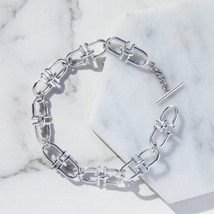 Equine Charm Monogrammed Chunky Silver Bracelet
