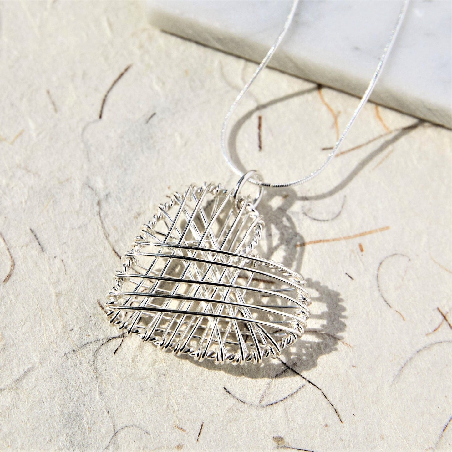 Woven Silver Heart Pendant Necklace - Otis Jaxon Silver Jewellery