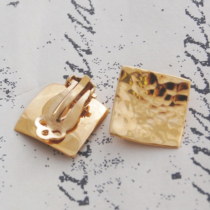
            
                Load image into Gallery viewer, Hammered Square Gold Clip On Stud Earrings - Otis Jaxon Silver Jewellery
            
        
