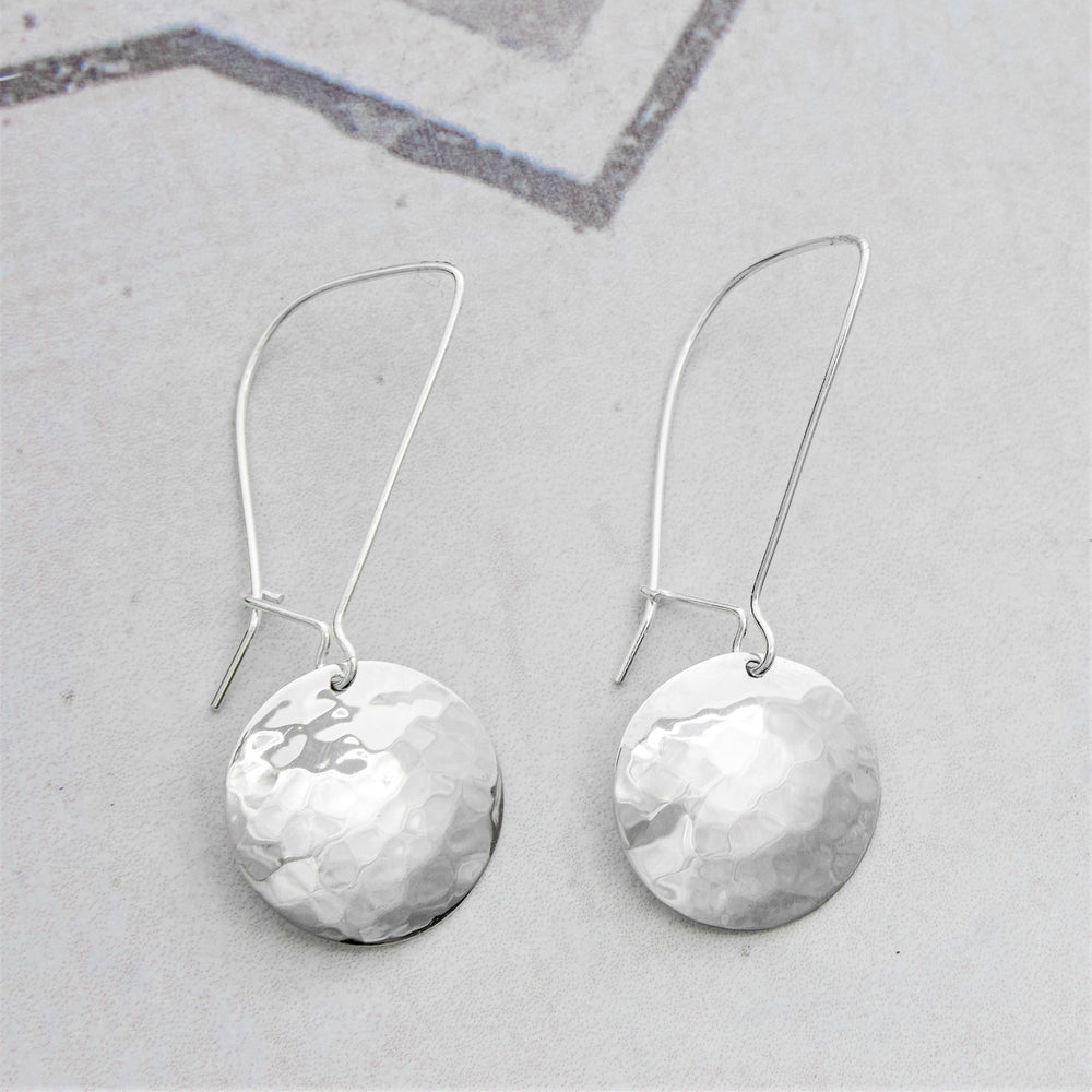 Hammered Disc Silver Long Drop Earrings - Otis Jaxon Silver Jewellery