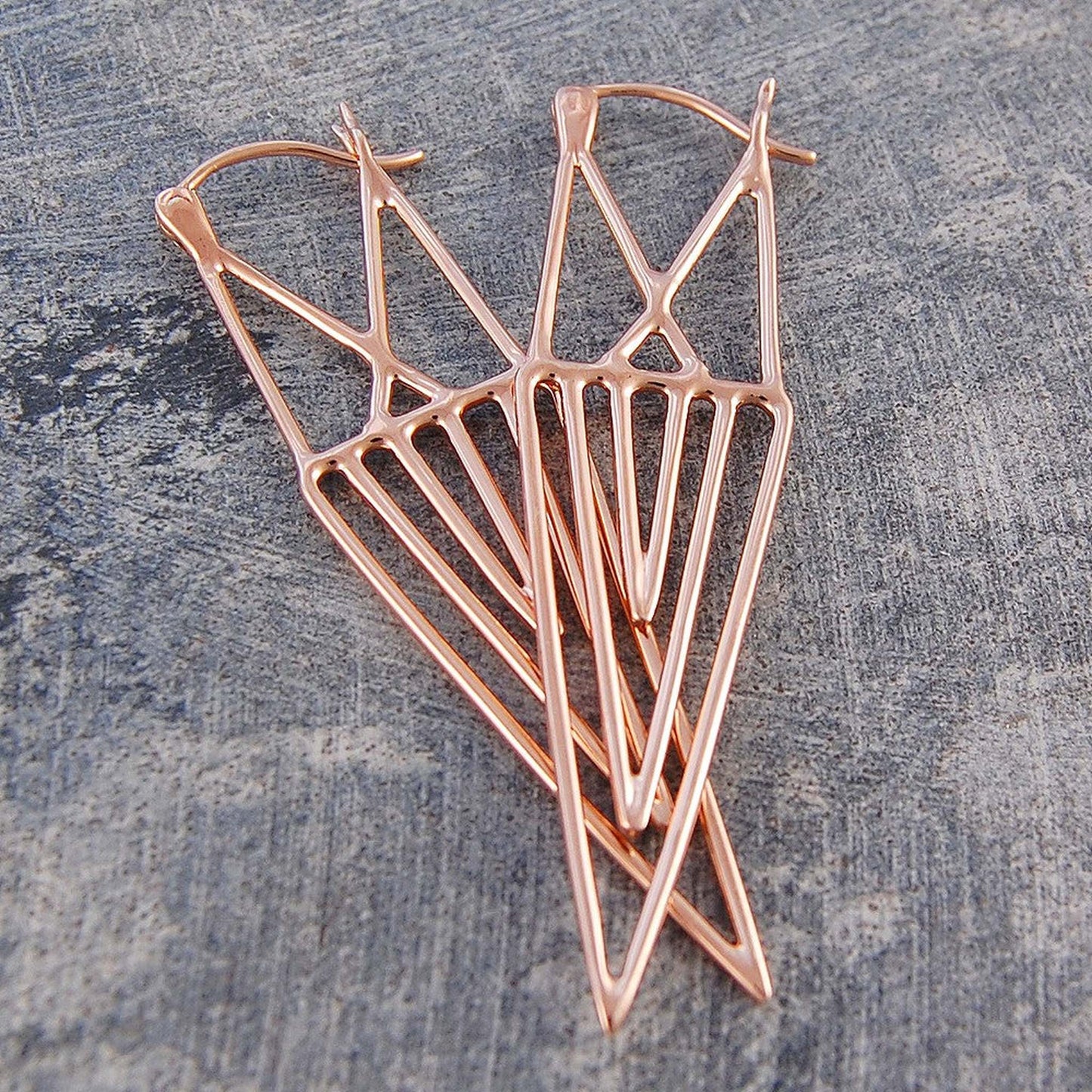 Aztec Geometric Rose Gold Drop Earrings - Otis Jaxon Silver Jewellery