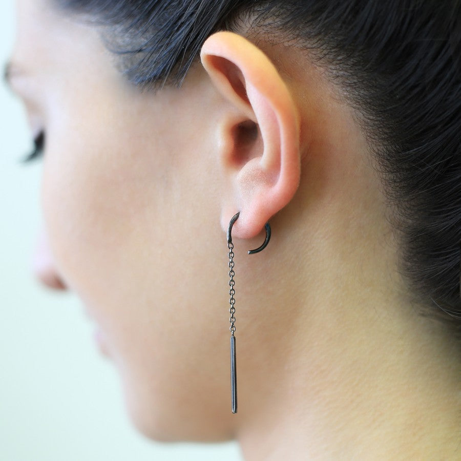 Oxidised Silver Chain Long Drop Threader Earrings