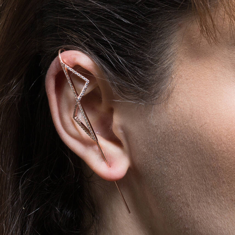 Rose Gold Triangle Zirconia Ear Cuffs - Otis Jaxon Silver Jewellery