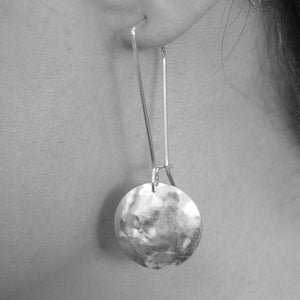 Hammered Disc Silver Long Drop Earrings - Otis Jaxon Silver Jewellery