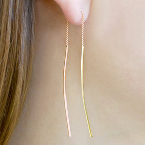 
            
                Load image into Gallery viewer, Gold and Rose Gold Minimal Drop Threader Earrings
            
        