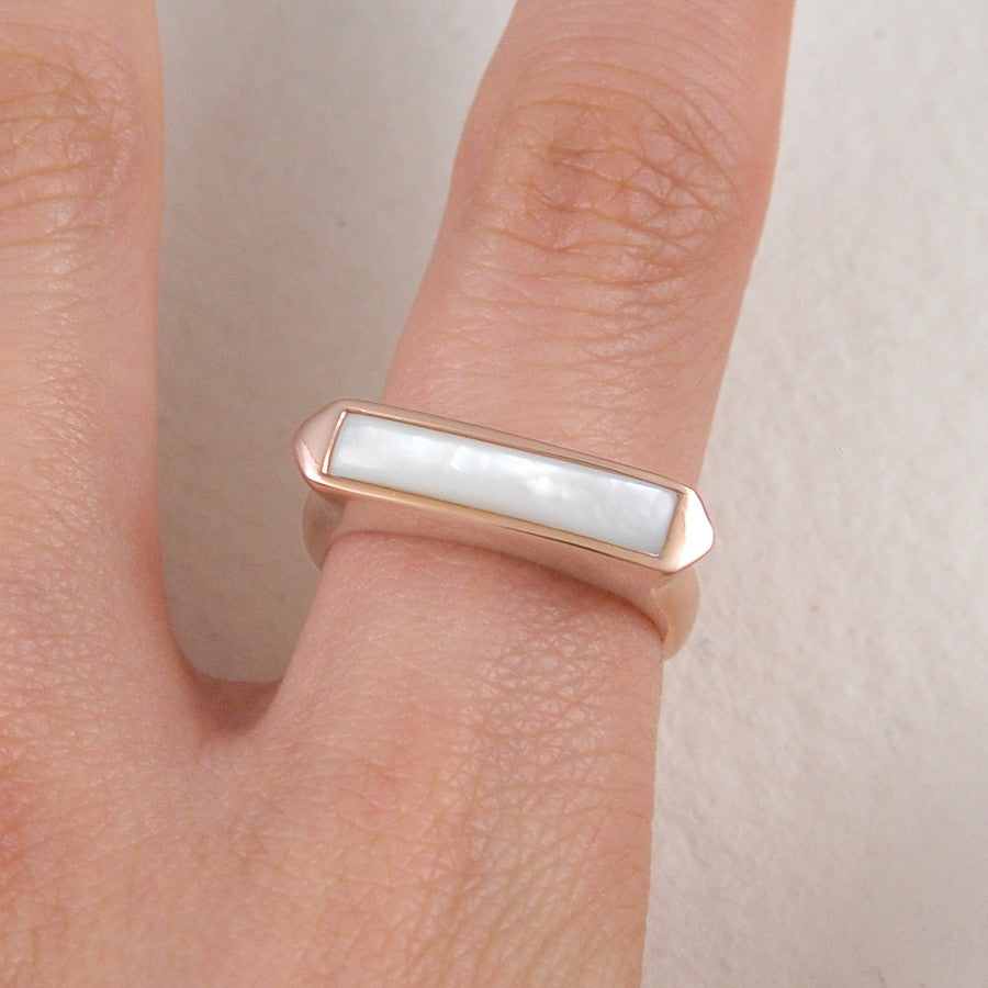 Silver and Gold Mother of Pearl Rings - Otis Jaxon Silver Jewellery
