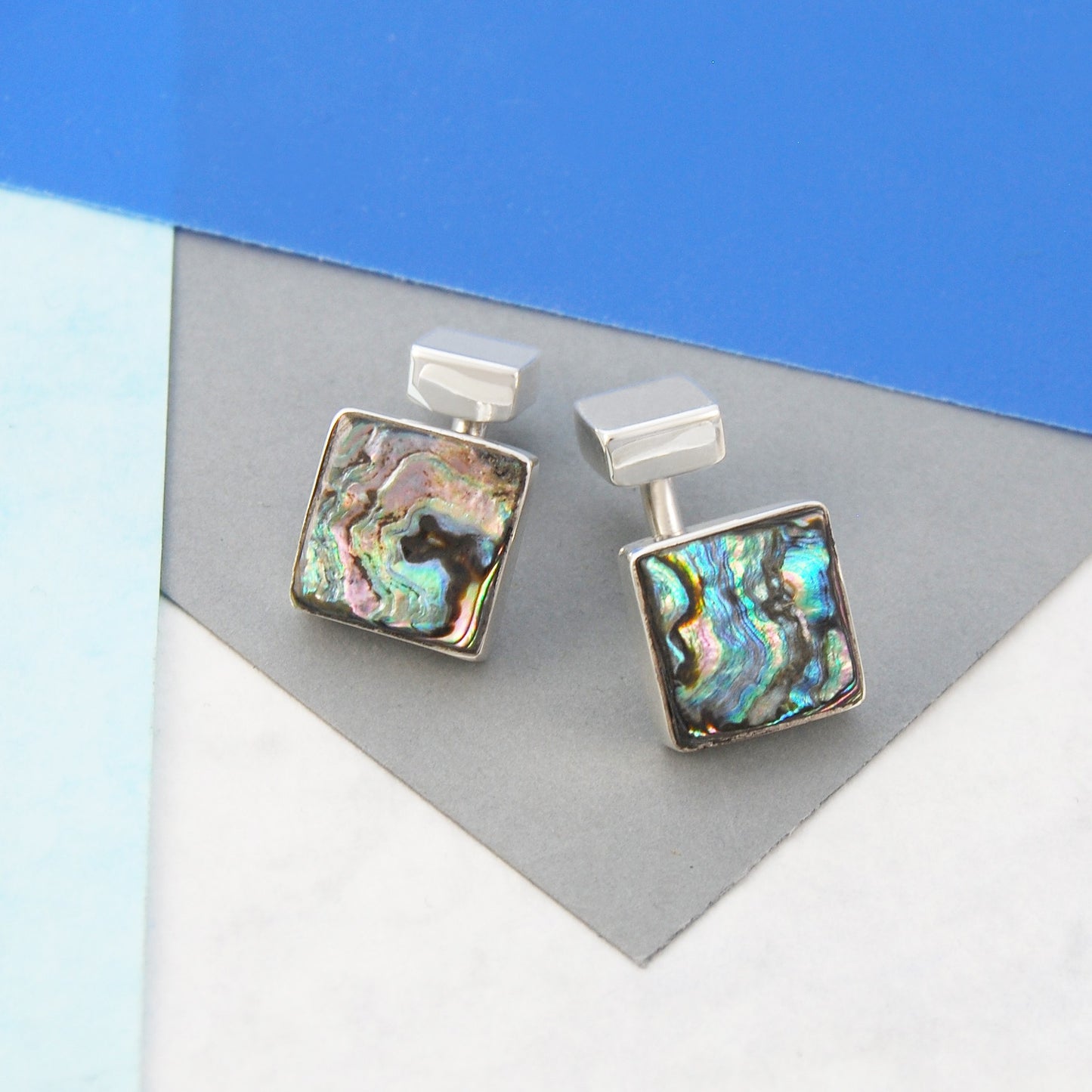 Abalone Square Silver Cufflinks - Otis Jaxon Silver Jewellery