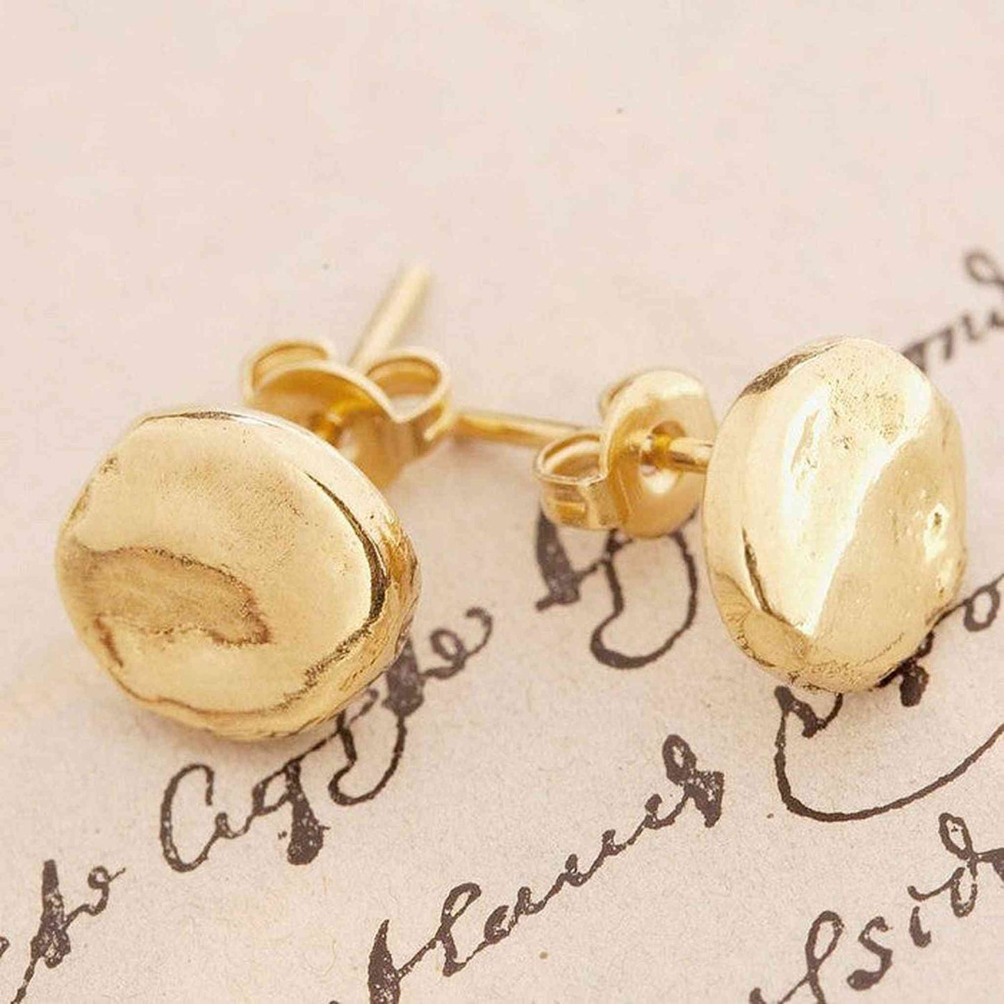 Organic Round and Square Gold Stud Earrings - Otis Jaxon Silver Jewellery
