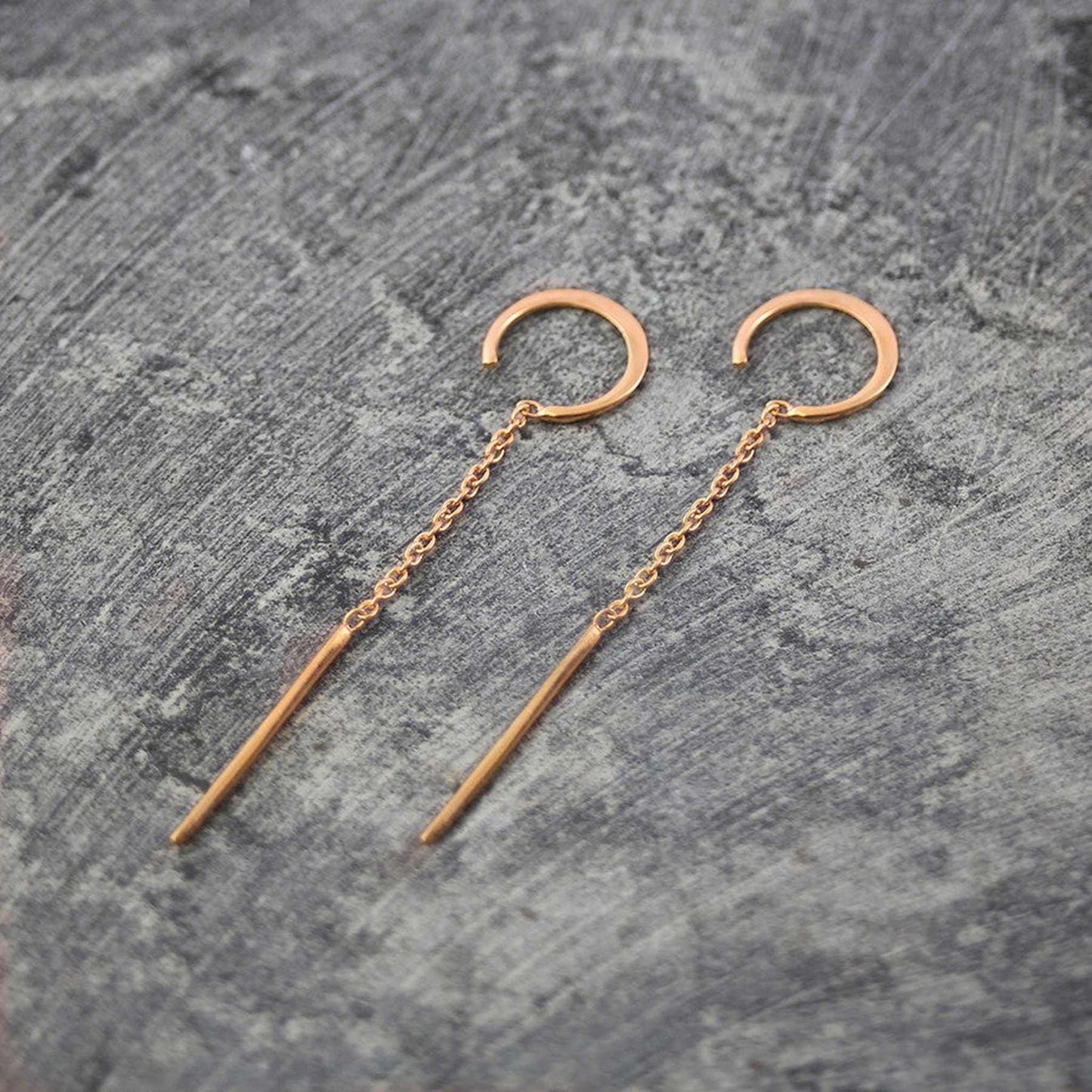 Rose Gold Chain Long Drop Earrings - Otis Jaxon Silver Jewellery