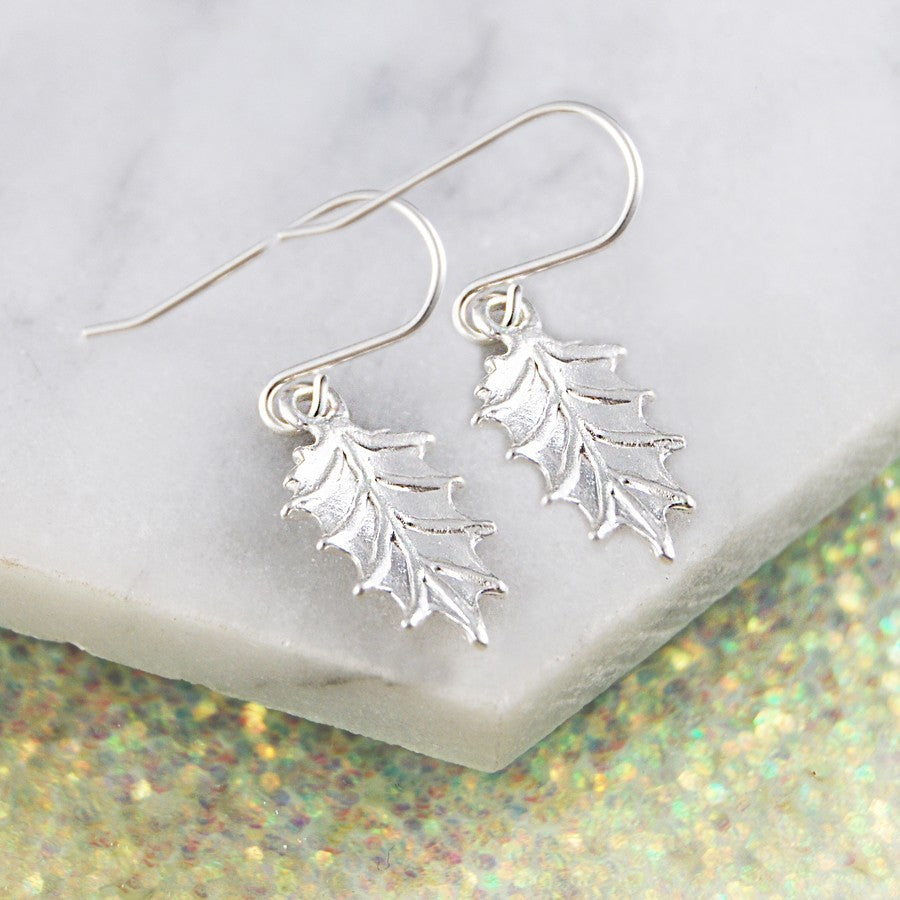 Holly Leaf Silver Christmas Earrings - Otis Jaxon Silver Jewellery