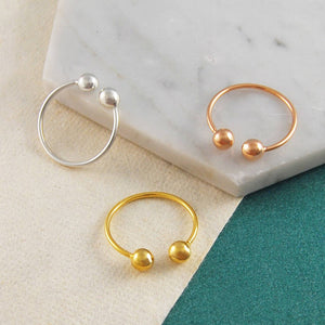 Double Ball Adjustable Silver And Gold Ring - Otis Jaxon Silver Jewellery
