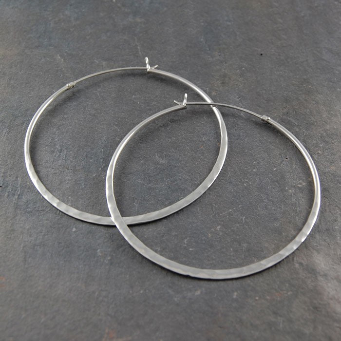 Silver Hammered Large Hoop Earrings - Otis Jaxon Silver Jewellery