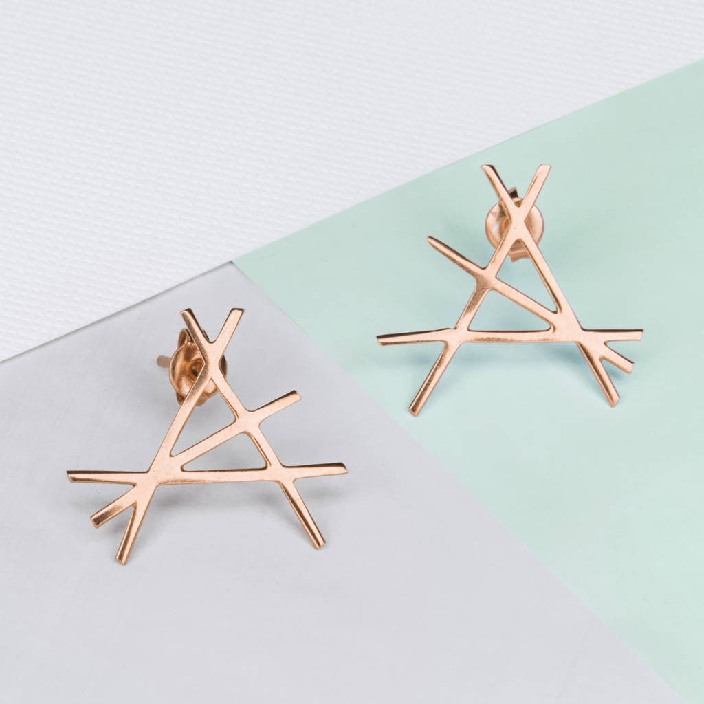 Abstract Rose Gold Stud Earrings - Otis Jaxon Silver Jewellery