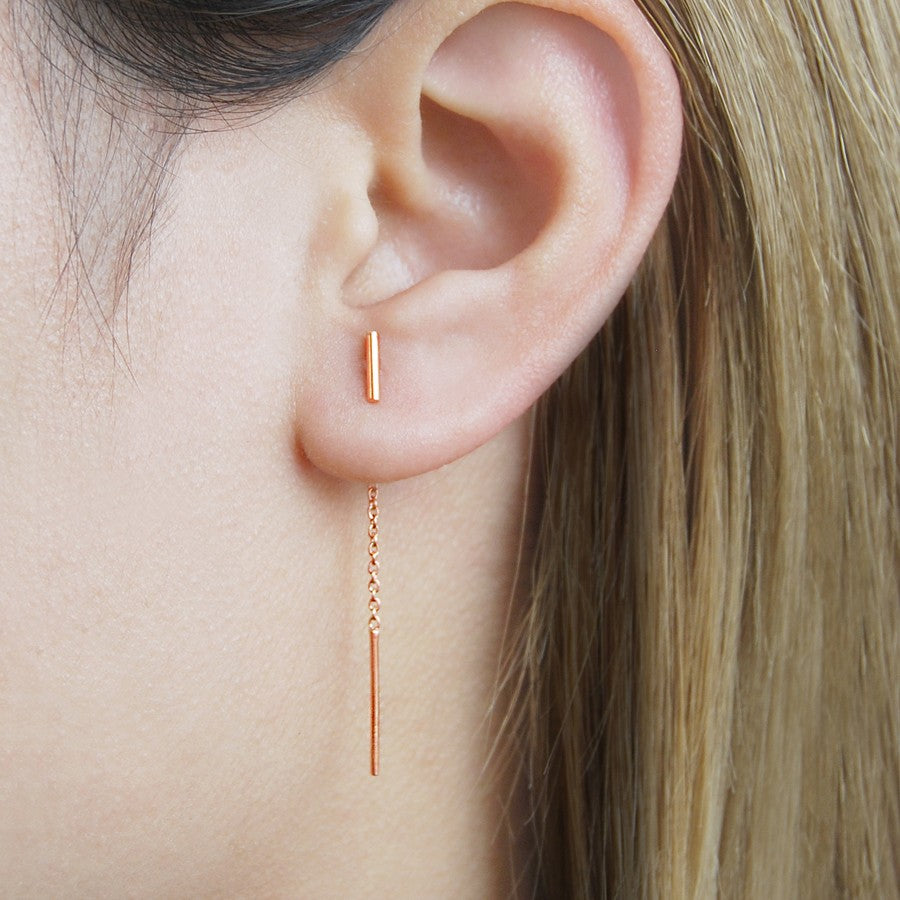 Bar Rose Gold Threader Earrings - Otis Jaxon Silver Jewellery