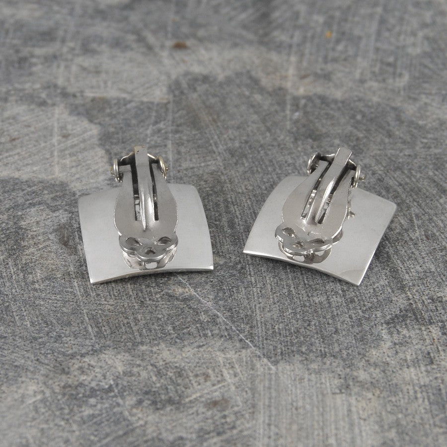Concave Square Silver Clip On Earrings - Otis Jaxon Silver Jewellery