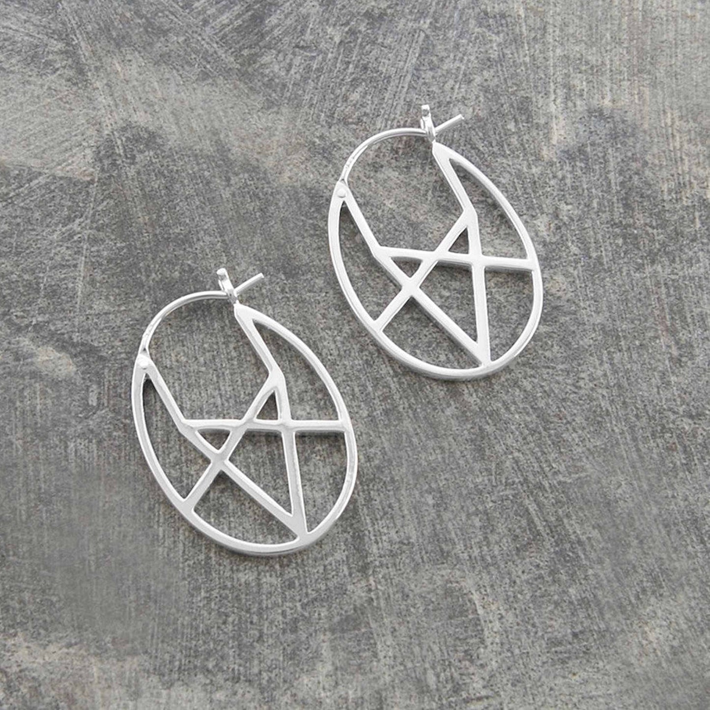 Oval Geometric Silver Hoop Earrings - Otis Jaxon Silver Jewellery