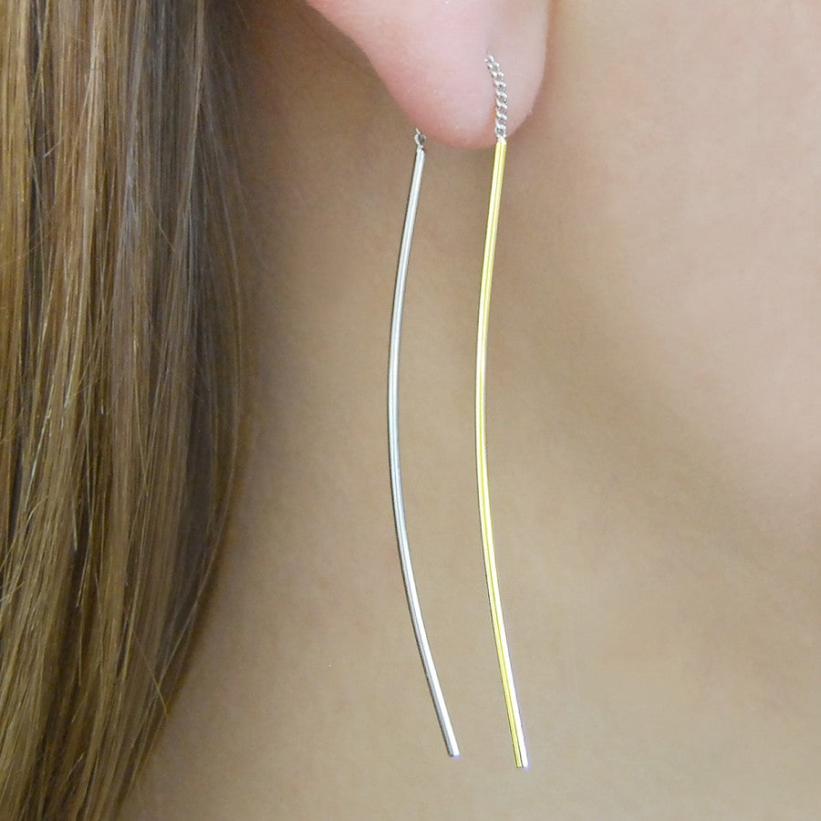 Gold and Silver Drop Threader Earrings - Otis Jaxon Silver Jewellery