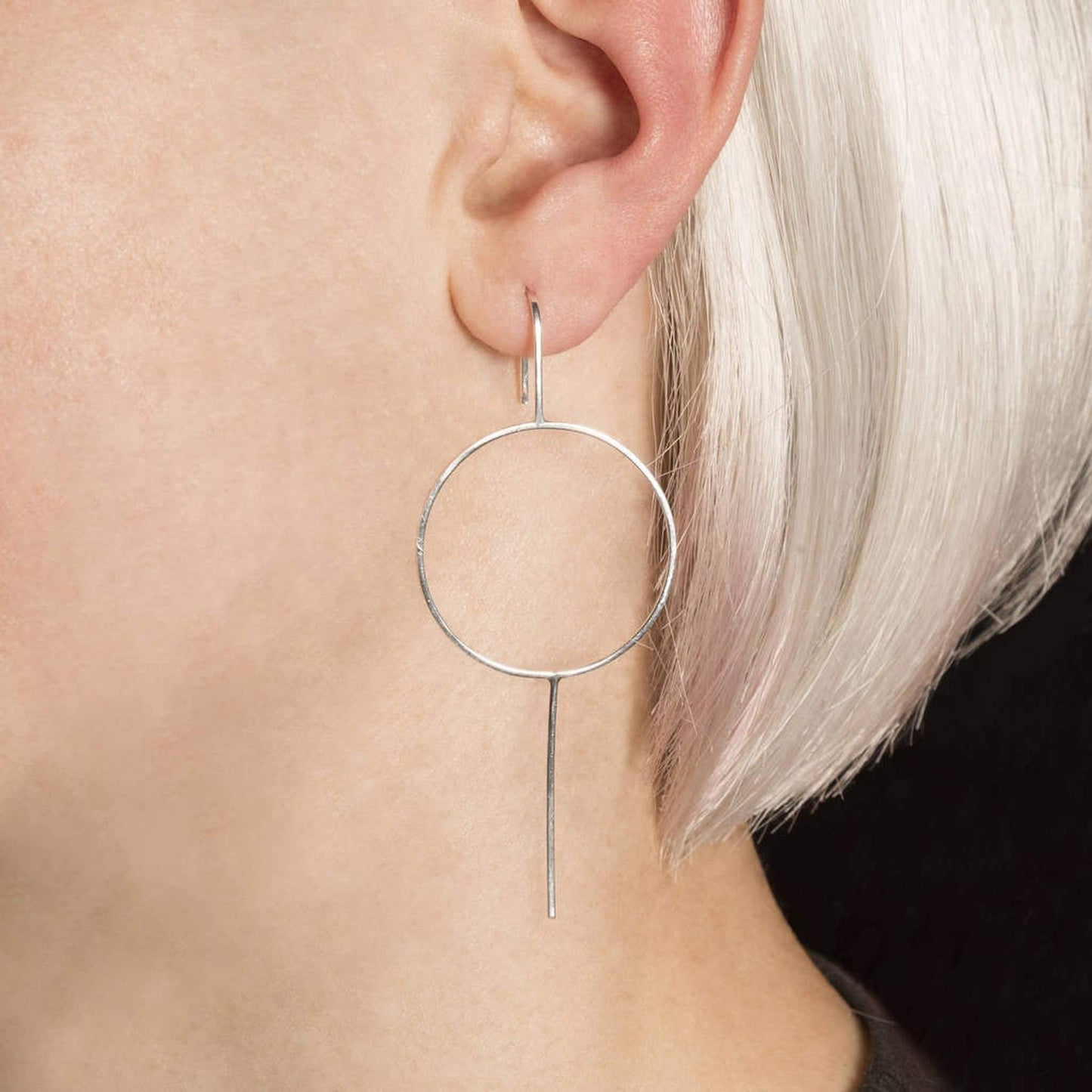 Sterling Silver Circle Long Drop Earrings - Otis Jaxon Silver Jewellery