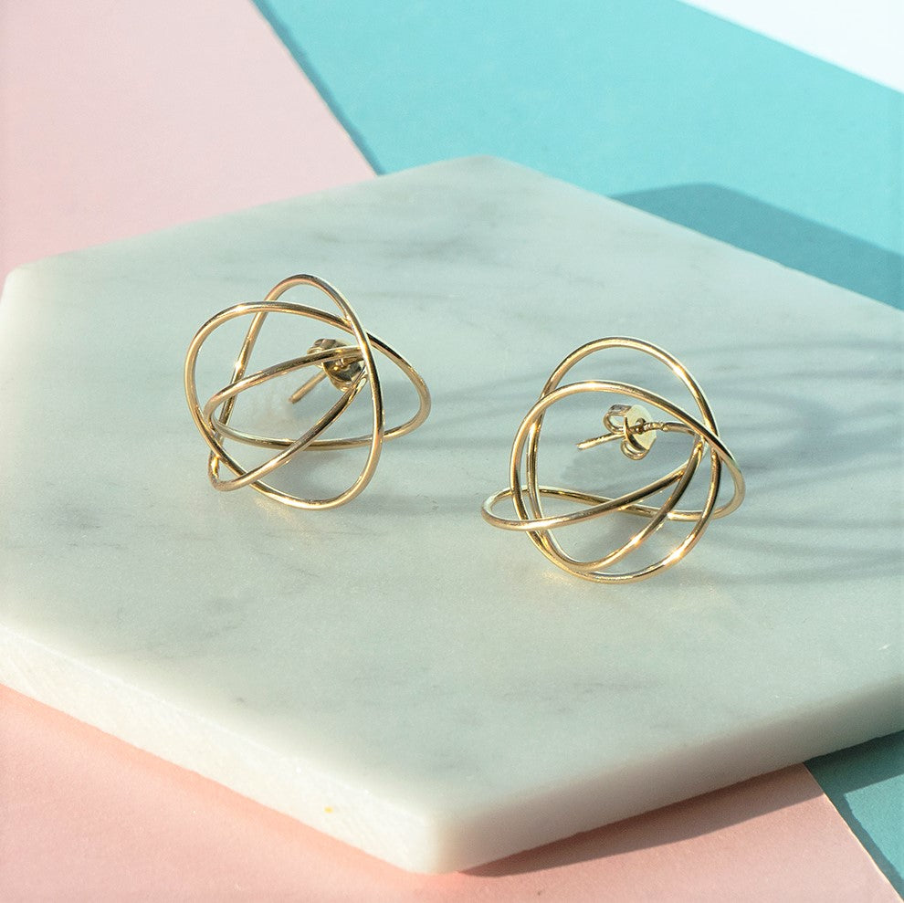 Gold spiral wire ball stud earrings