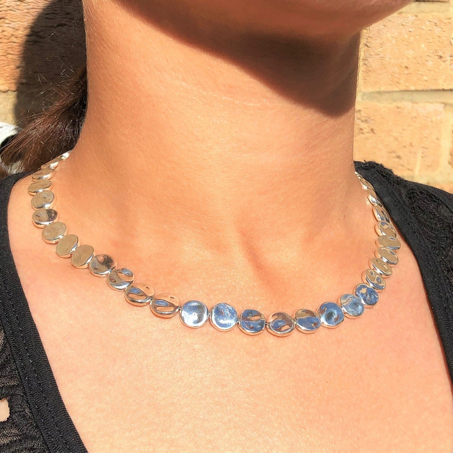 Organic Round Charm Sterling Silver Statement Necklace