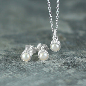 Textured Silver White Pearl Studs - Otis Jaxon Silver Jewellery