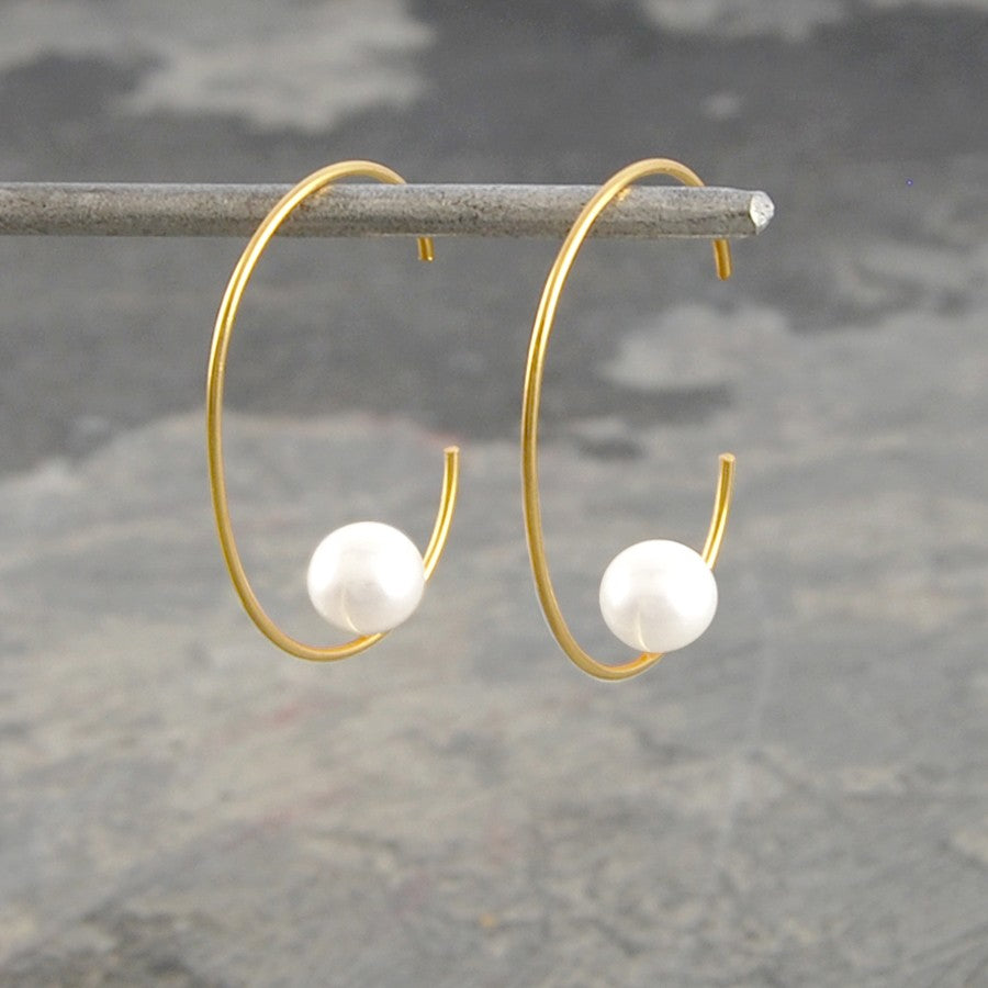 Silver Oval Pearl Hoop Earrings - Otis Jaxon Silver Jewellery
