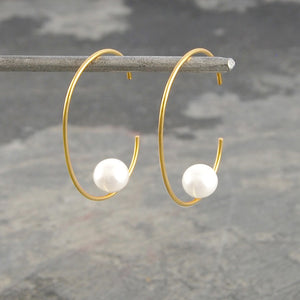 Gold Oval Pearl Hoop Earrings - Otis Jaxon Silver Jewellery
