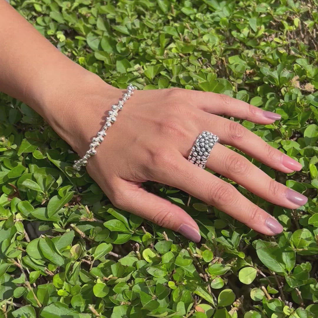 Oxidised Chunky Sterling Silver Bubble Band Ring