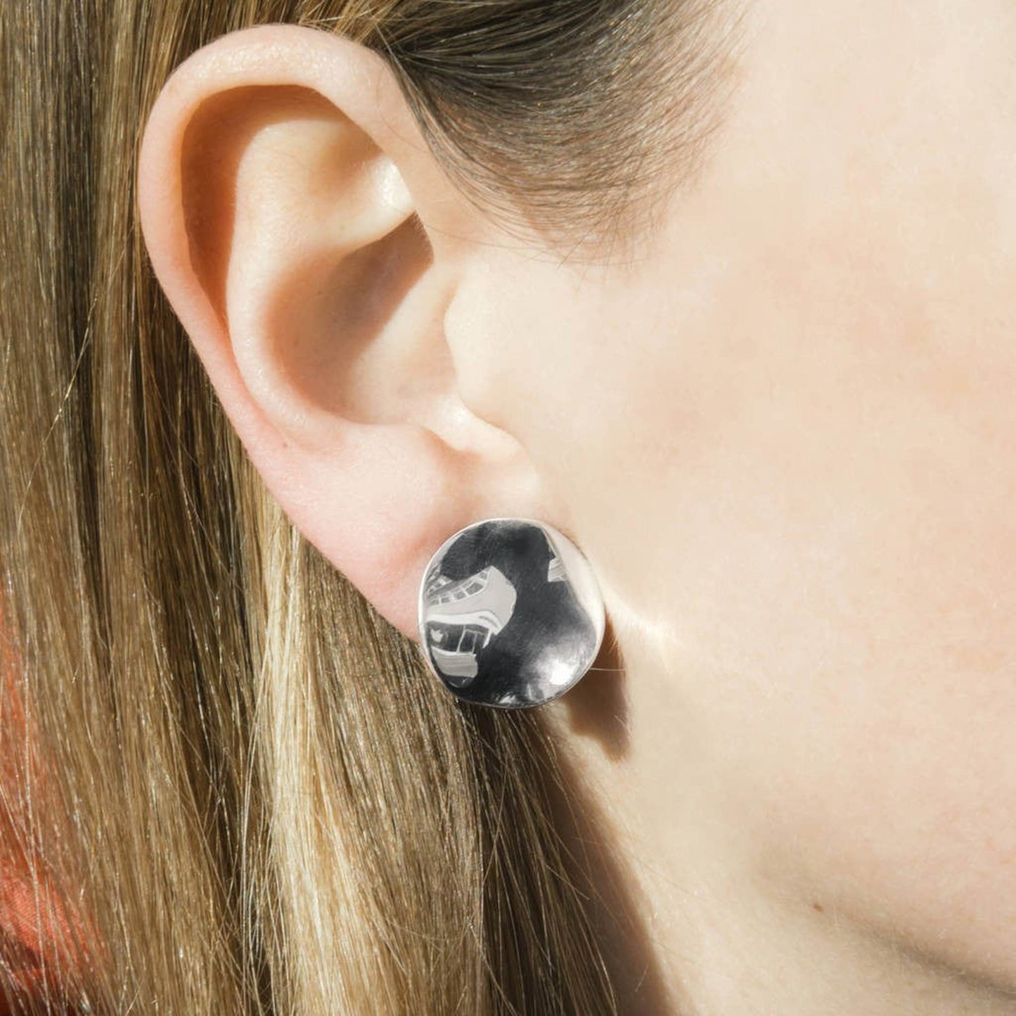 Wavy Disc Silver Clip On Stud Earrings - Otis Jaxon Silver Jewellery