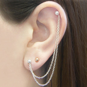 
            
                Load image into Gallery viewer, Ball Stud Rose Gold Chain Earrings - Otis Jaxon Silver Jewellery
            
        