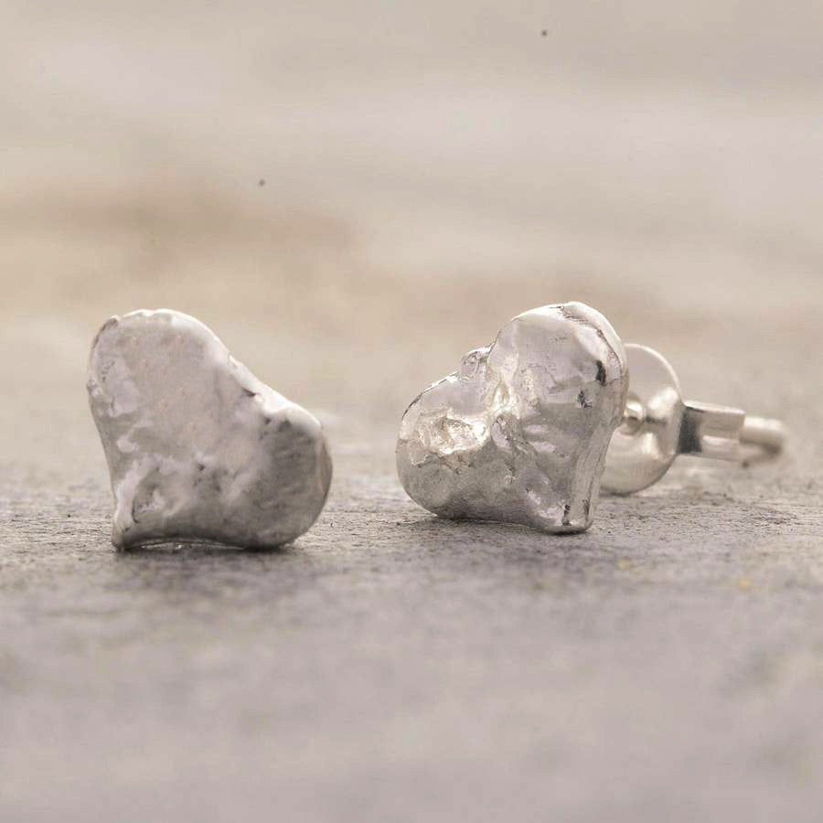 Textured Silver Heart Stud Earrings - Otis Jaxon Silver Jewellery