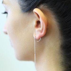 Silver Chain Long Drop Threader Earrings