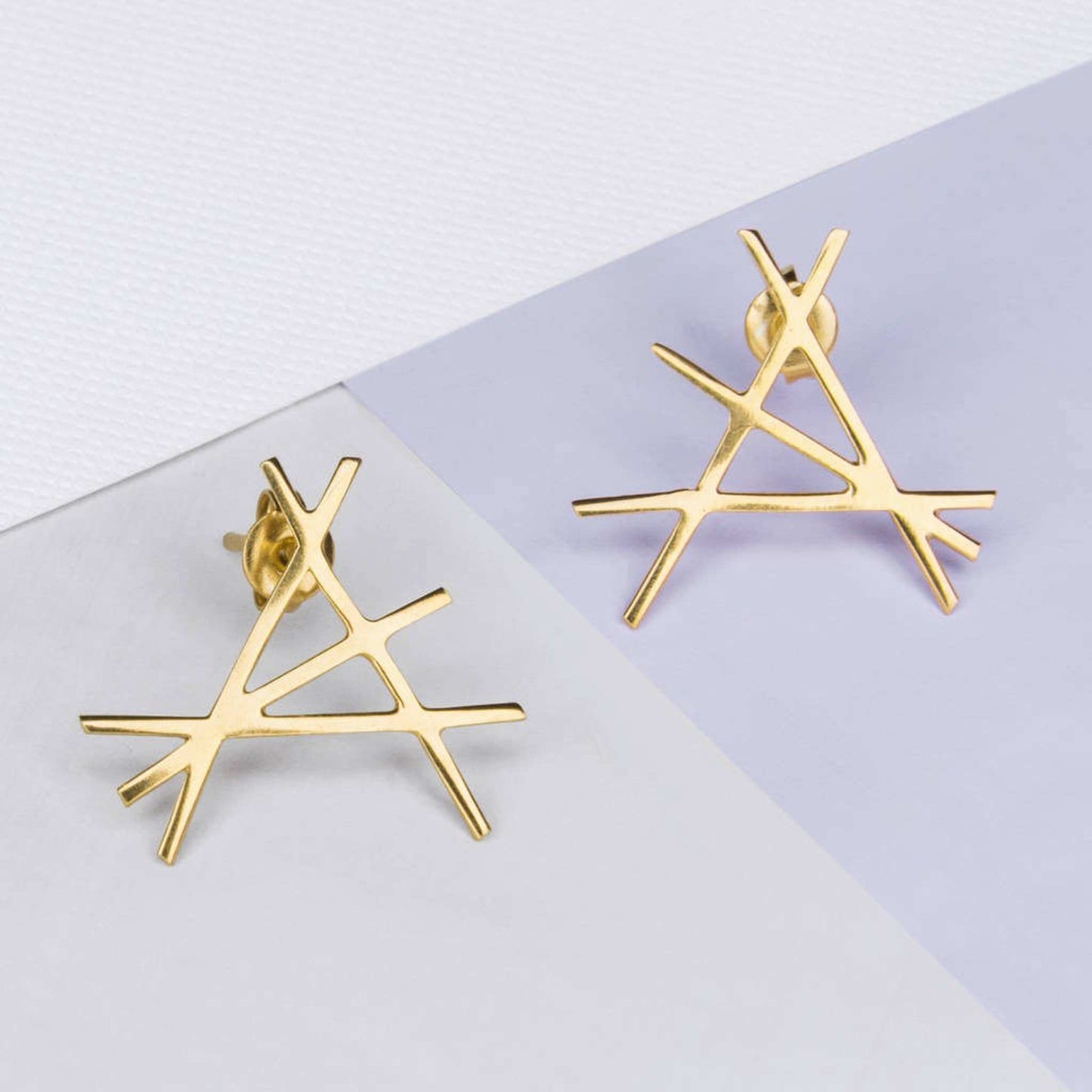 Abstract Yellow Gold Stud Earrings - Otis Jaxon Silver Jewellery
