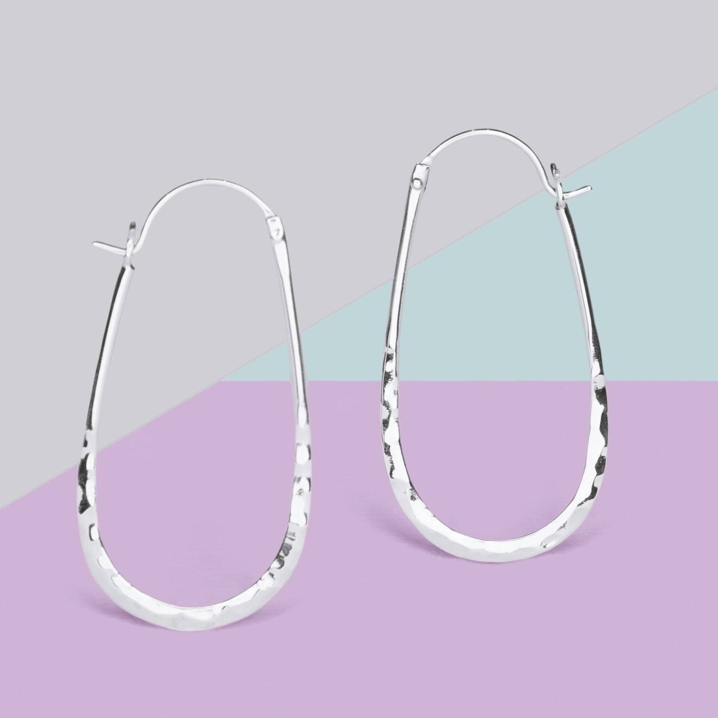 Oval Battered Silver Hoop Earrings - Otis Jaxon Silver Jewellery