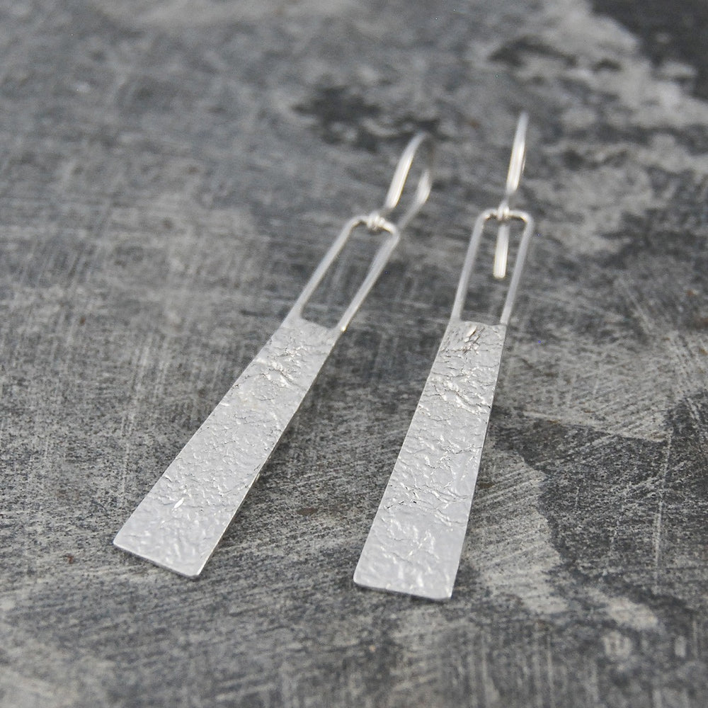 Hammered Grecian Long Drop Silver Earrings - Otis Jaxon Silver Jewellery