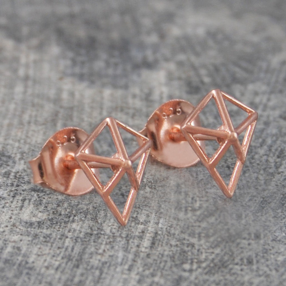 Geometric Diamond Silver Stud Earrings - Otis Jaxon Silver Jewellery