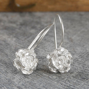 Rose Flower Silver Drop Earrings - Otis Jaxon Silver Jewellery