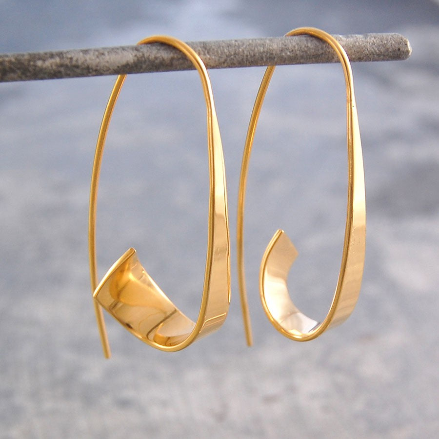 Flared Ribbon Gold Hoop Earrings - Otis Jaxon Silver Jewellery