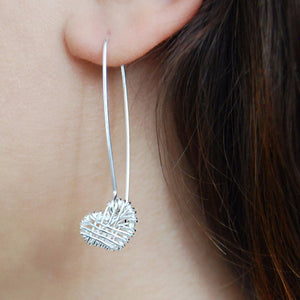 Silver Woven Heart Long Drop Earrings - Otis Jaxon Silver Jewellery